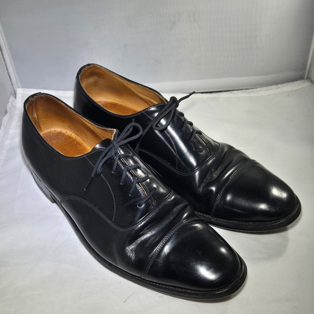 Loake Brothers English Oxford Brogue Shoes Mens Size 9 UK Cap Toe Black Leather